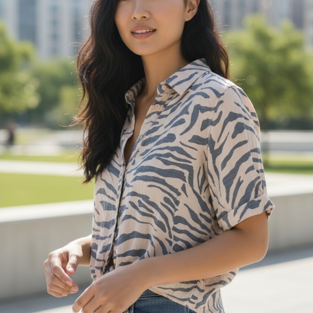 Nine West Zebra Print Blouse - Black and Cream